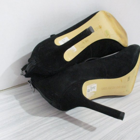 SAKS FIFTH AVENUE 'BERNADET'  3.5" ANKLE STRAP HEELS! BLACK MICRO-SUEDE. - Picture 10 of 13